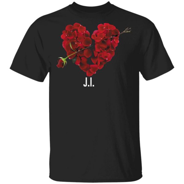 J I Merch Rose Heart Black T-Shirt