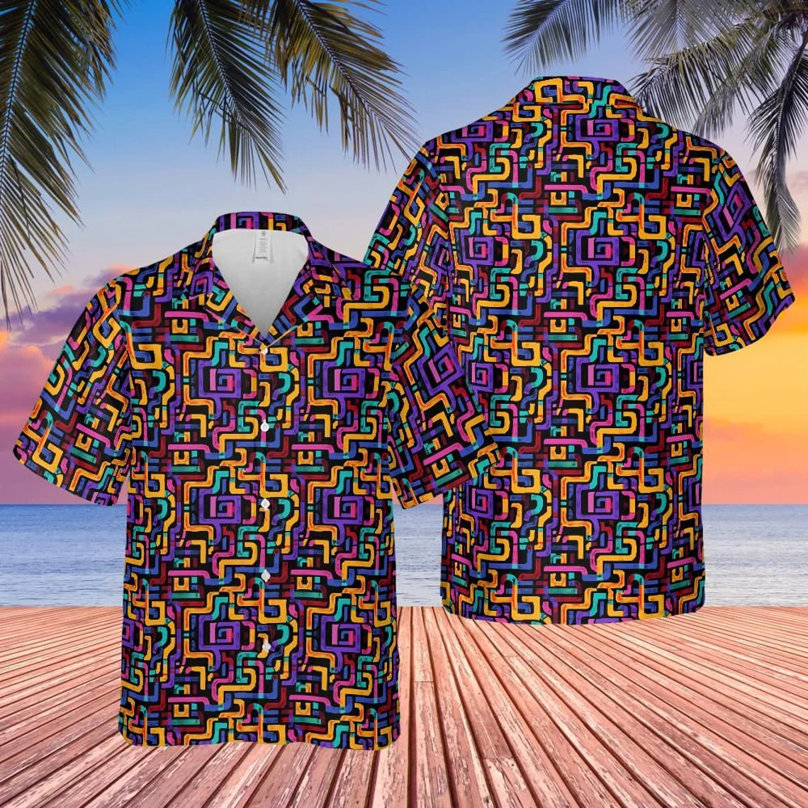 Colorful Geometric Pattern 90s Inspired Hawaiian Shirt