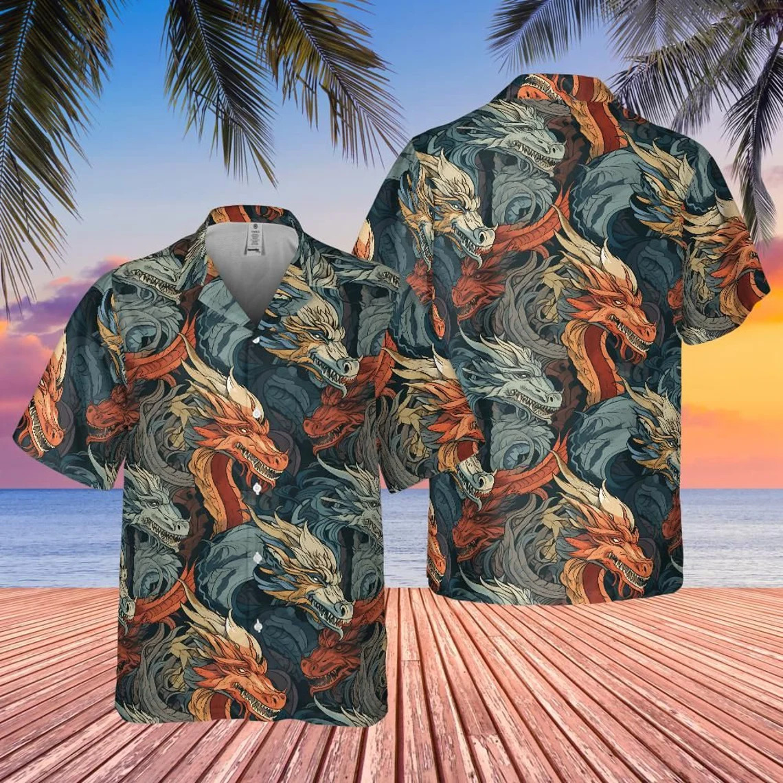 Fantasy Dragon Print Mens Hawaiian Shirt