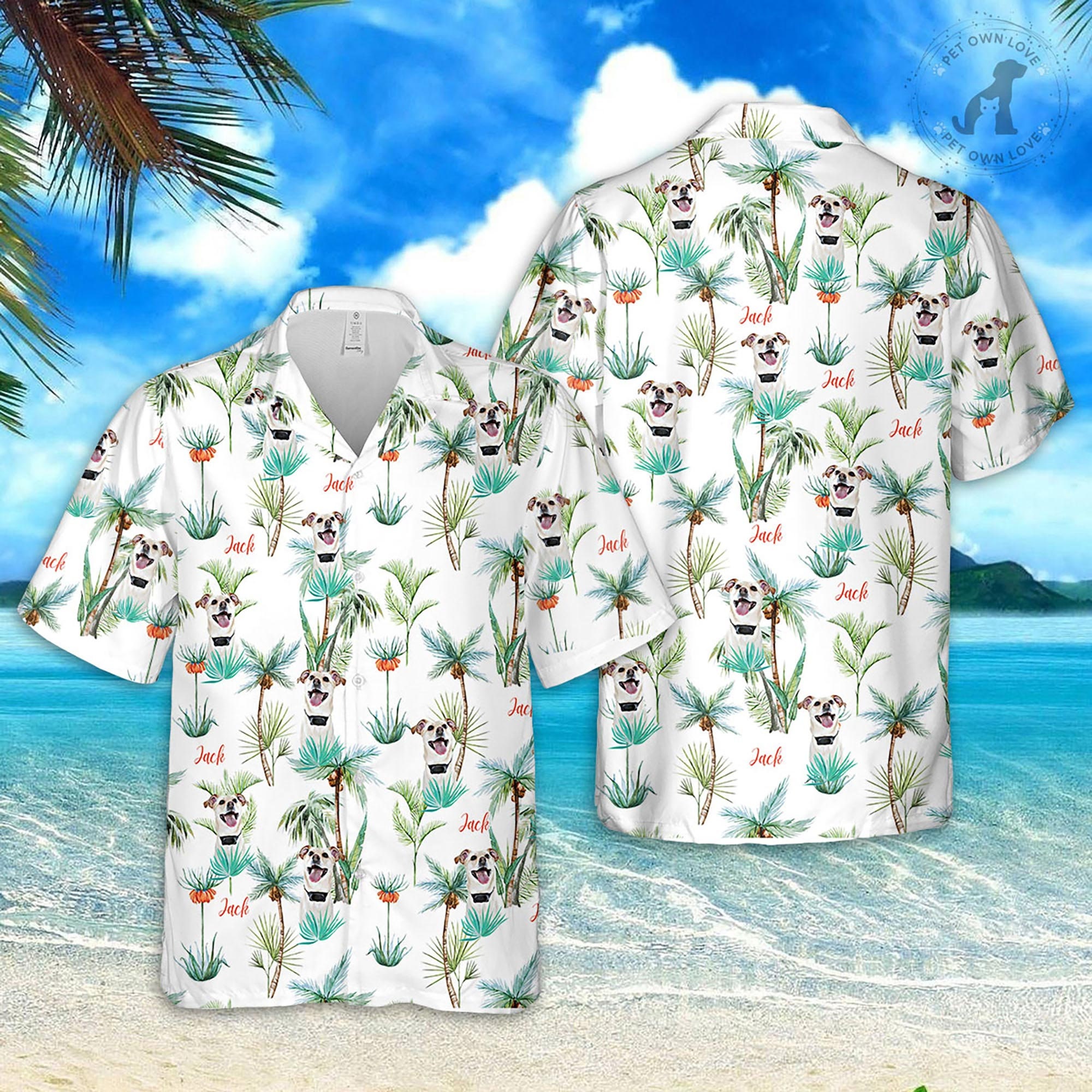Pet Photo Dog Beach Palm Tree Hawaiian Shirt