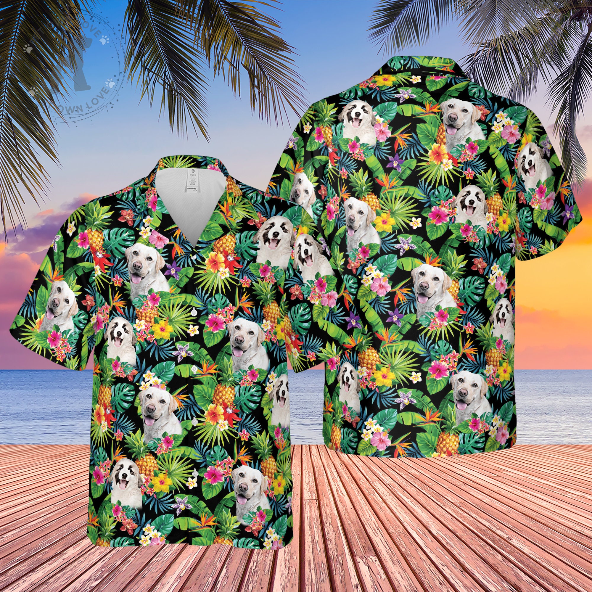 Pet Photo Beach Pineapple Short Sleeve Hawaiian Shirt