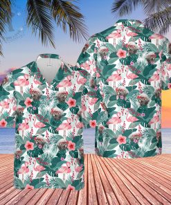 Wedding Summer Beach Pet Green Flamingo Pattern Hawaiian Shirt